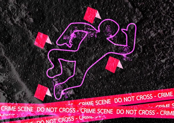Scène de crime danger bandes illustration sur fond texture murale — Photo