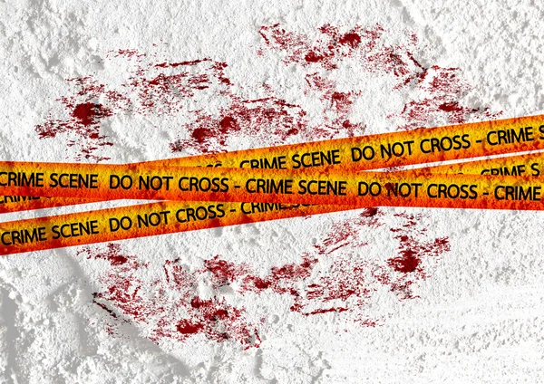 Crime scene danger tapes illustration on wall texture background — Stock Photo, Image