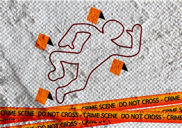 Crime scene danger tapes illustration on wall texture background — Stock Photo, Image