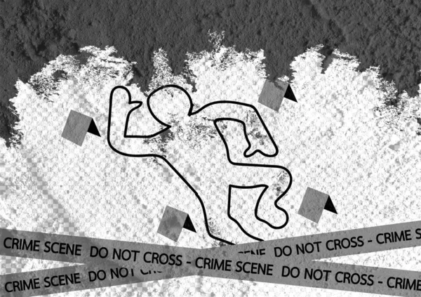 Crime scene danger tapes illustration on wall texture background — Stock Photo, Image