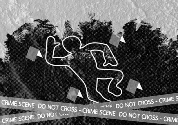 Crime scene danger tapes illustration on wall texture background — Stock Photo, Image