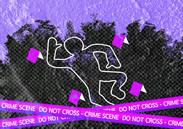 Misdaad scène gevaar tapes illustratie op muur textuur achtergrond — Stockfoto