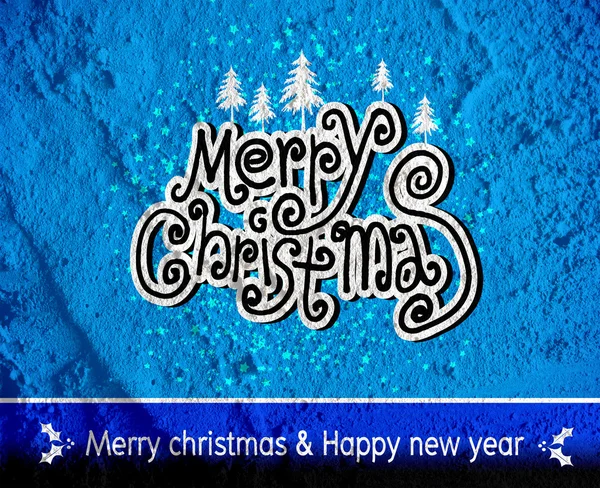 Merry Christmas And Happy New Year card  on Cement wall Backgrou — Stock Photo, Image