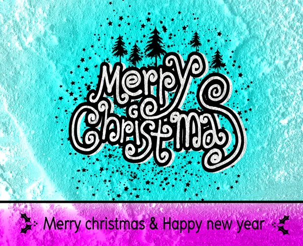 Merry Christmas And Happy New Year card  on Cement wall Backgrou — Stock Photo, Image