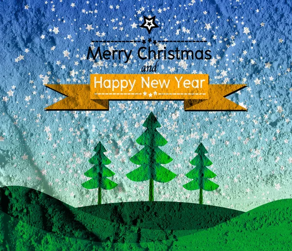 Merry Christmas And Happy New Year card on Cement wall Backgroun — Stock Photo, Image