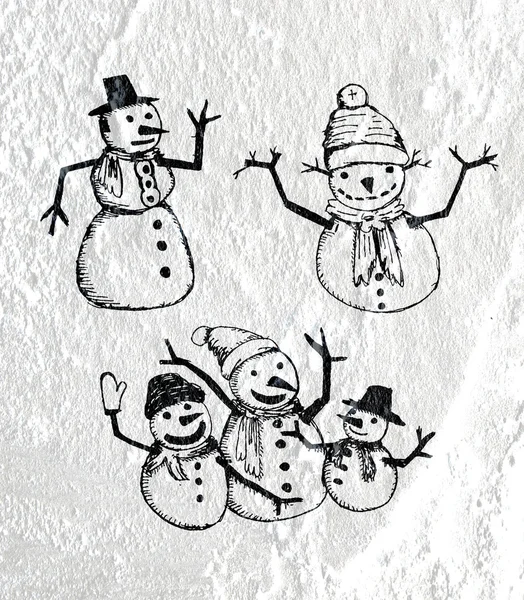 Snowman on Cement wall Background texture — Stock Photo, Image