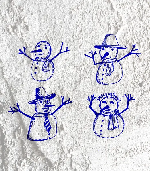 Снеговик на стене цемента — стоковое фото