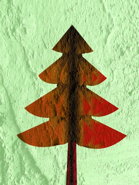 Christmas tree  on Cement wall Background texture — Stock Photo, Image