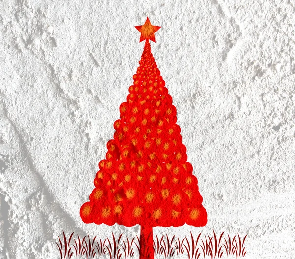 Christmas tree  on Cement wall Background texture — Stock Photo, Image