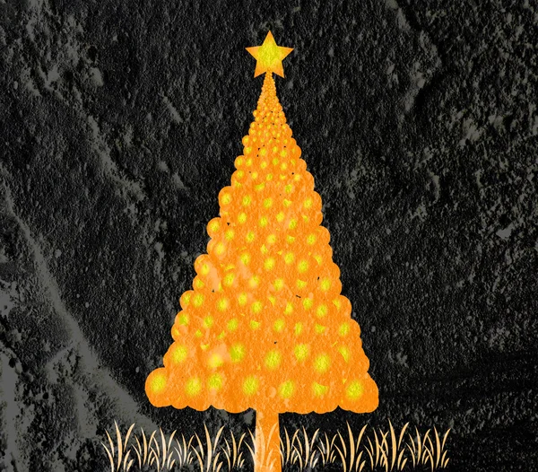 Christmas tree  on Cement wall Background texture — Stock Photo, Image