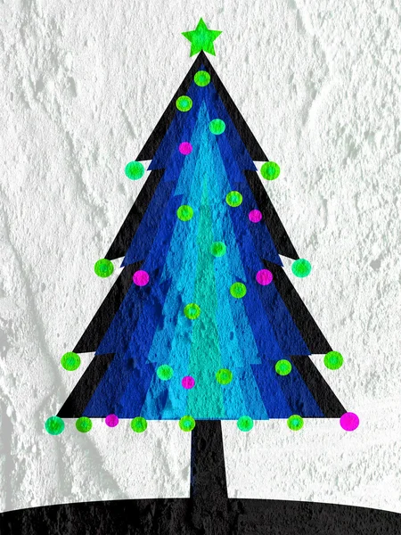 Vánoční strom na Cement zdi texturu pozadí — Stock fotografie