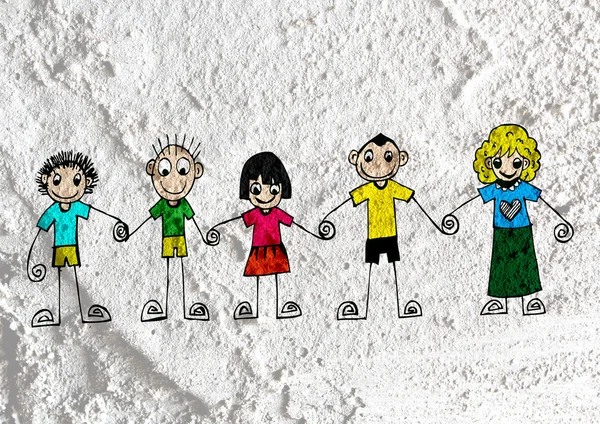 Cartoon teenagers on Cement wall Background texture — Stock Photo, Image