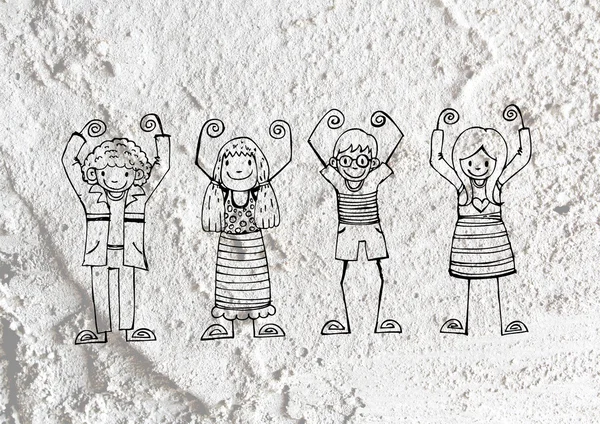Cartone animato adolescenti su parete di cemento Struttura di sfondo — Foto Stock