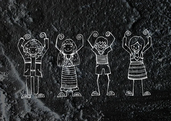 Cartoon teenagers on Cement wall Background texture — Stock Photo, Image