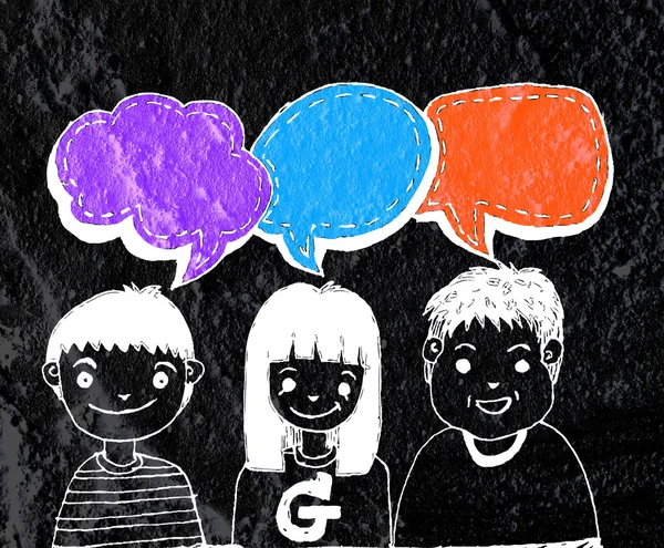 Mensen denken volkeren praten en tekstballon op Cement wal — Stockfoto