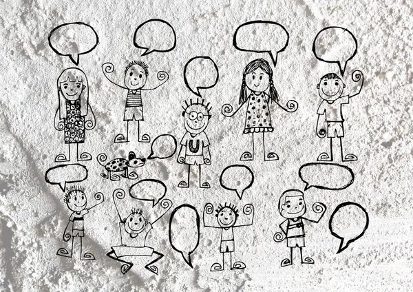 People thinking people talking and Speech Bubble on Cement wall