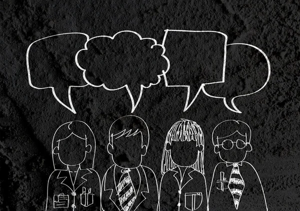 İnsanların düşünme insanlar konuşmak ve konuşma balonu çimento duvar 