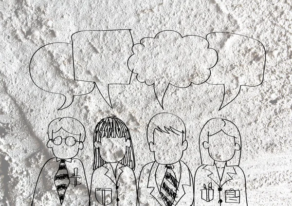 People thinking people talking and Speech Bubble on Cement wall — Stock Photo, Image