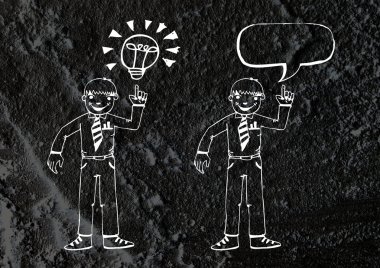 İnsanların düşünme insanlar konuşmak ve konuşma balonu çimento duvar 