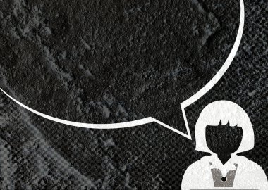 İnsanların düşünme insanlar konuşmak ve konuşma balonu çimento duvar 