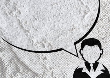 İnsanların düşünme insanlar konuşmak ve konuşma balonu çimento duvar 