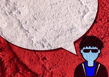 İnsanların düşünme insanlar konuşmak ve konuşma balonu çimento duvar 