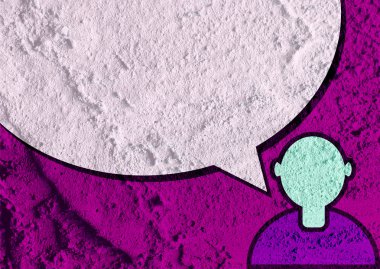 İnsanların düşünme insanlar konuşmak ve konuşma balonu çimento duvar 