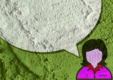 İnsanların düşünme insanlar konuşmak ve konuşma balonu çimento duvar 