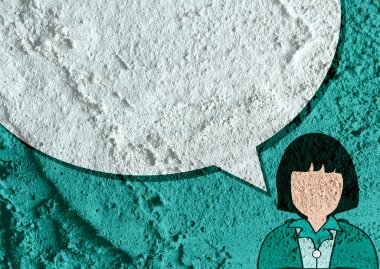 İnsanların düşünme insanlar konuşmak ve konuşma balonu çimento duvar 