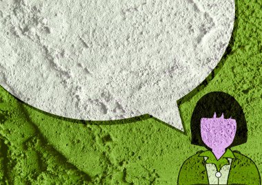 İnsanların düşünme insanlar konuşmak ve konuşma balonu çimento duvar 