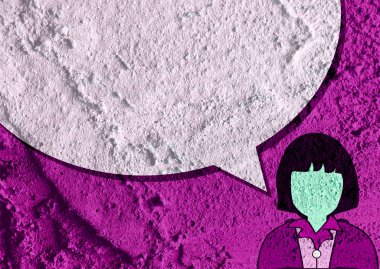 İnsanların düşünme insanlar konuşmak ve konuşma balonu çimento duvar 