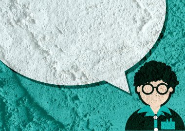 İnsanların düşünme insanlar konuşmak ve konuşma balonu çimento duvar 