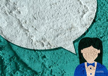 İnsanların düşünme insanlar konuşmak ve konuşma balonu çimento duvar 