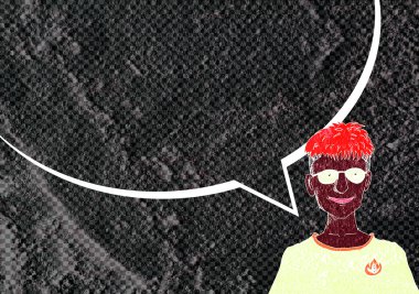 İnsanların düşünme insanlar konuşmak ve konuşma balonu çimento duvar 