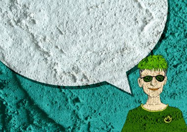 İnsanların düşünme insanlar konuşmak ve konuşma balonu çimento duvar 