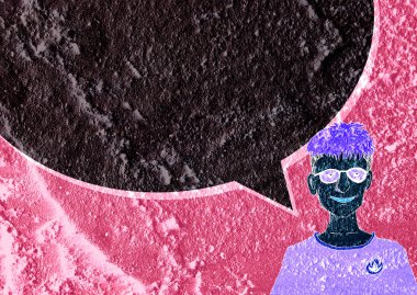 İnsanların düşünme insanlar konuşmak ve konuşma balonu çimento duvar 