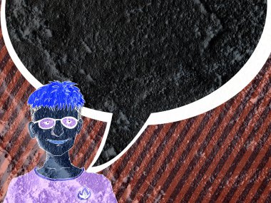 İnsanların düşünme insanlar konuşmak ve konuşma balonu çimento duvar 