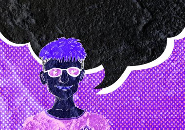 İnsanların düşünme insanlar konuşmak ve konuşma balonu çimento duvar 