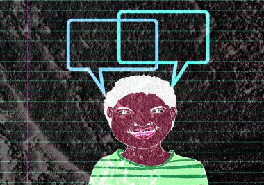 İnsanların düşünme insanlar konuşmak ve konuşma balonu çimento duvar 