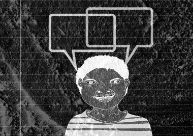 İnsanların düşünme insanlar konuşmak ve konuşma balonu çimento duvar 