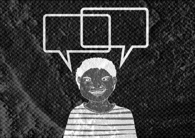 İnsanların düşünme insanlar konuşmak ve konuşma balonu çimento duvar 