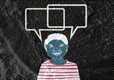 İnsanların düşünme insanlar konuşmak ve konuşma balonu çimento duvar 