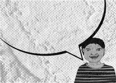 İnsanların düşünme insanlar konuşmak ve konuşma balonu çimento duvar 