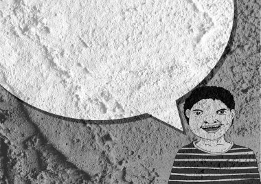 İnsanların düşünme insanlar konuşmak ve konuşma balonu çimento duvar 