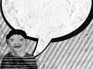 İnsanların düşünme insanlar konuşmak ve konuşma balonu çimento duvar 