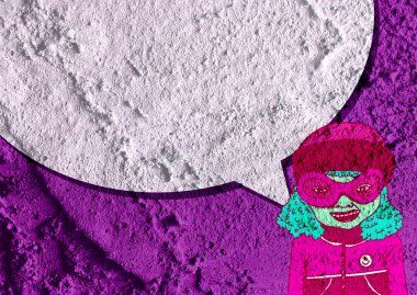 İnsanların düşünme insanlar konuşmak ve konuşma balonu çimento duvar 