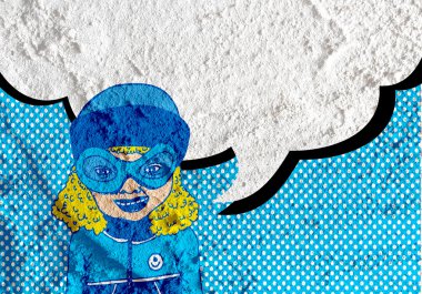 İnsanların düşünme insanlar konuşmak ve konuşma balonu çimento duvar 