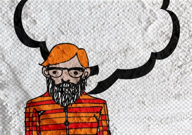 İnsanların düşünme insanlar konuşmak ve konuşma balonu çimento duvar 