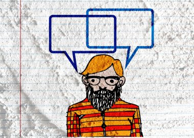 İnsanların düşünme insanlar konuşmak ve konuşma balonu çimento duvar 