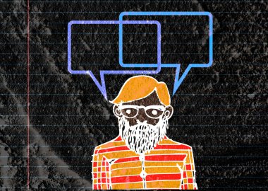 İnsanların düşünme insanlar konuşmak ve konuşma balonu çimento duvar 